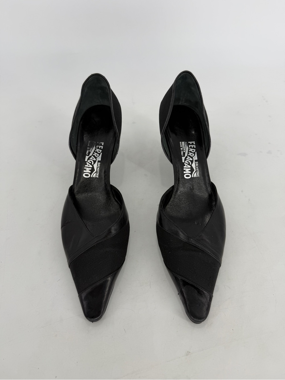 Salvatore Ferragamo Black Leather Pointed Toe D'Orsay Pumps Size 9.5